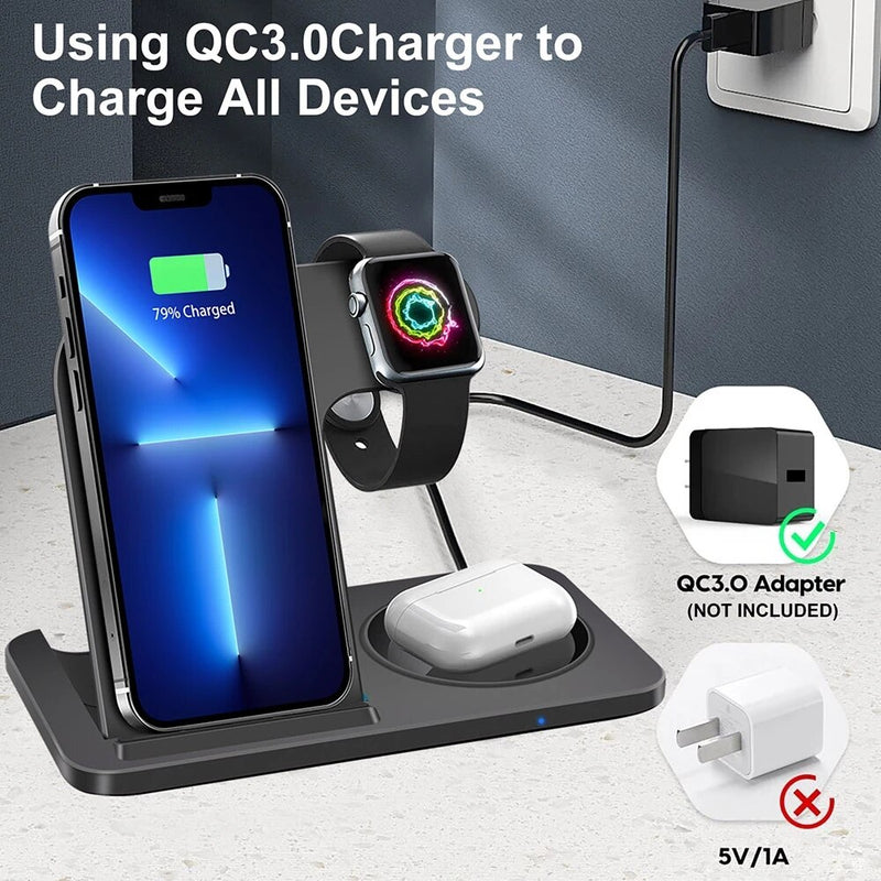 3 in 1 Wireless Charger Stand For iPhone 13 12 11 Max Fast Foldable Charging Station Dock For IWatch 8 7 SE AirPods Pro