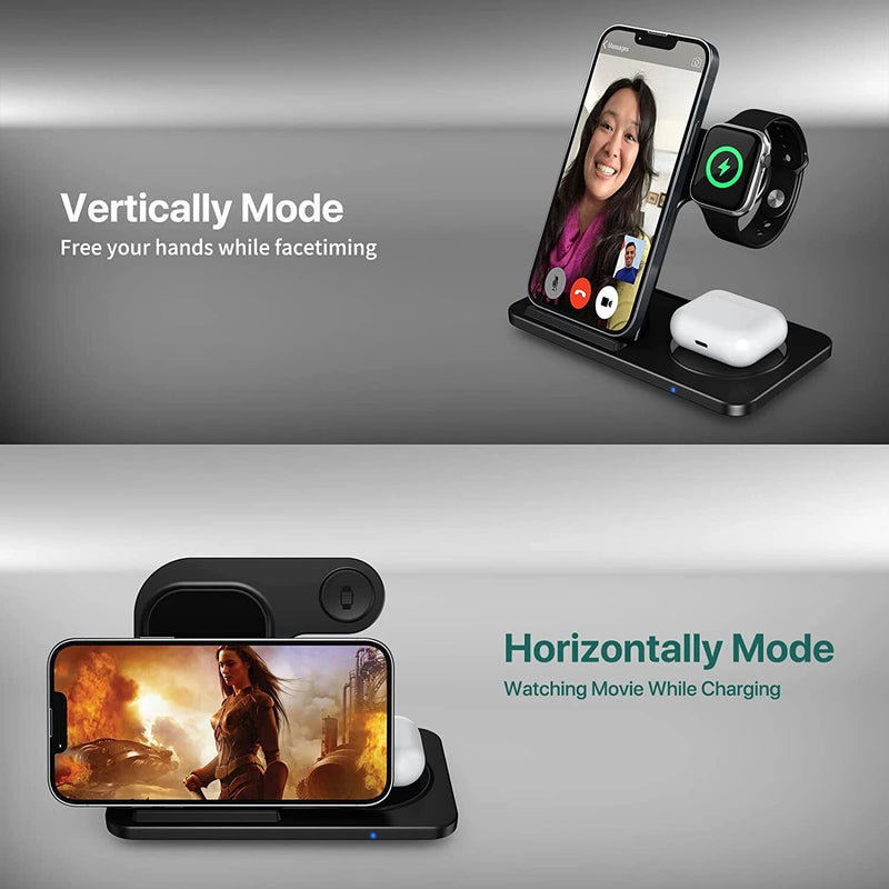 3 in 1 Wireless Charger Stand For iPhone 13 12 11 Max Fast Foldable Charging Station Dock For IWatch 8 7 SE AirPods Pro