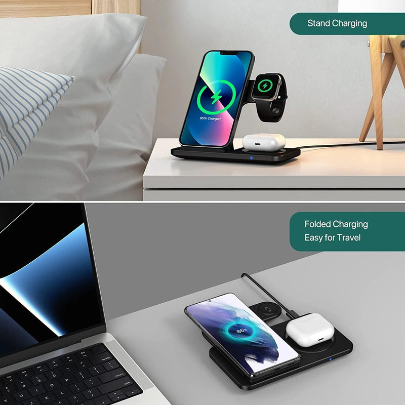 3 in 1 Wireless Charger Stand For iPhone 13 12 11 Max Fast Foldable Charging Station Dock For IWatch 8 7 SE AirPods Pro