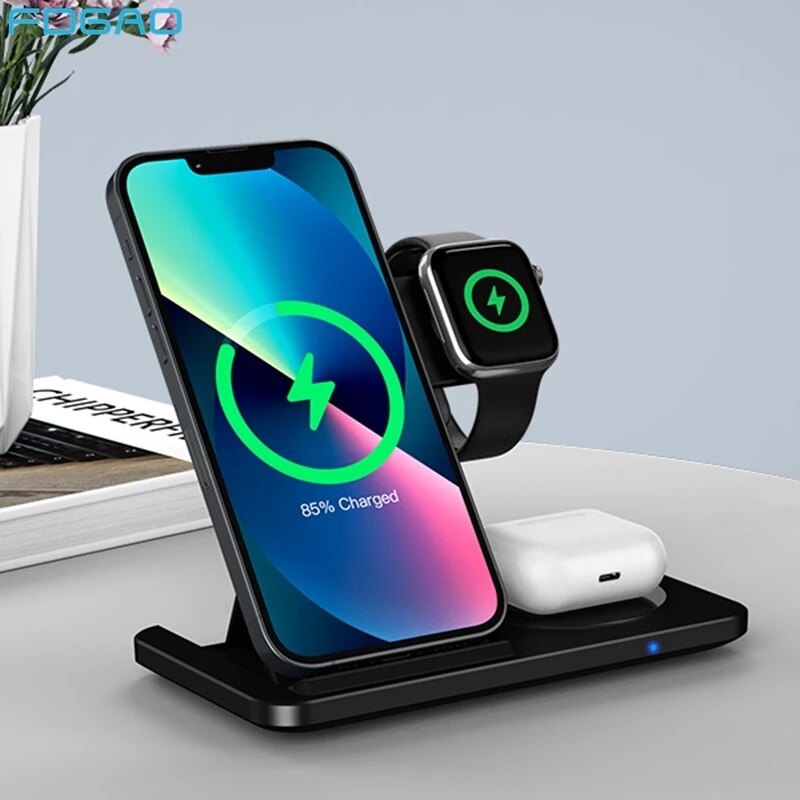 3 in 1 Wireless Charger Stand For iPhone 13 12 11 Max Fast Foldable Charging Station Dock For IWatch 8 7 SE AirPods Pro